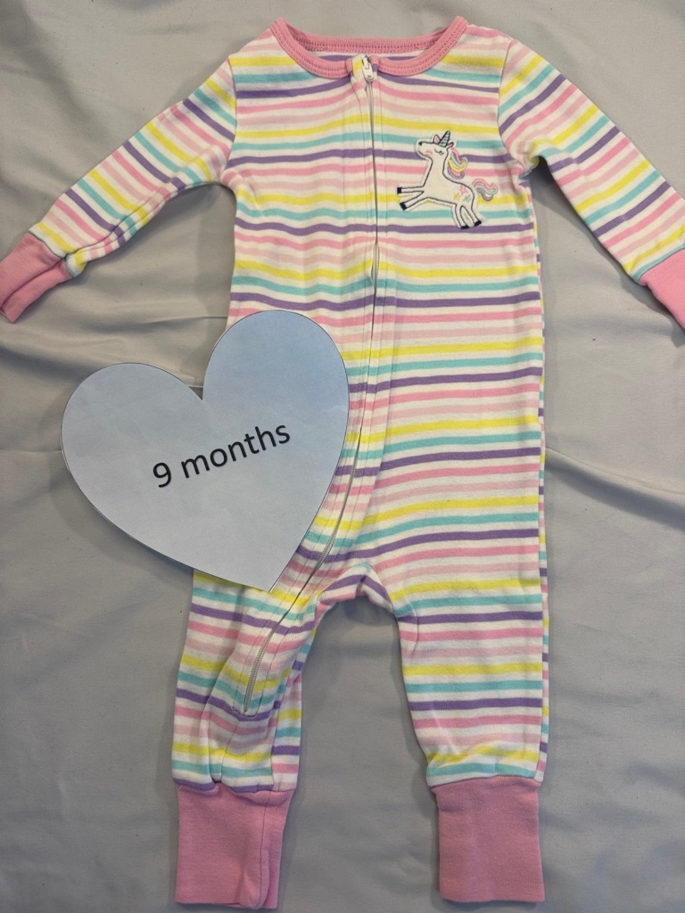 Kids Headquarters - Pastel Striped Onesie sleeper with unicorn design